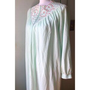 Vintage Anne Leslie Robe Half Zip Light Green Velour Long Quilted Floral